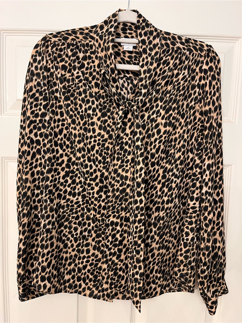J. Crew Leopard Print Tie-Neck Blouse - Black & Tan